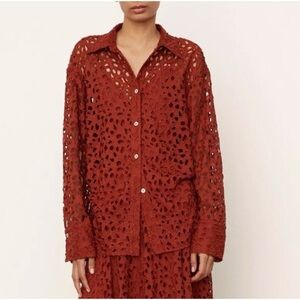NWOT Vince Lace Sculpted Long Sleeve Button Down Shirt in Rust Amber sz medium
